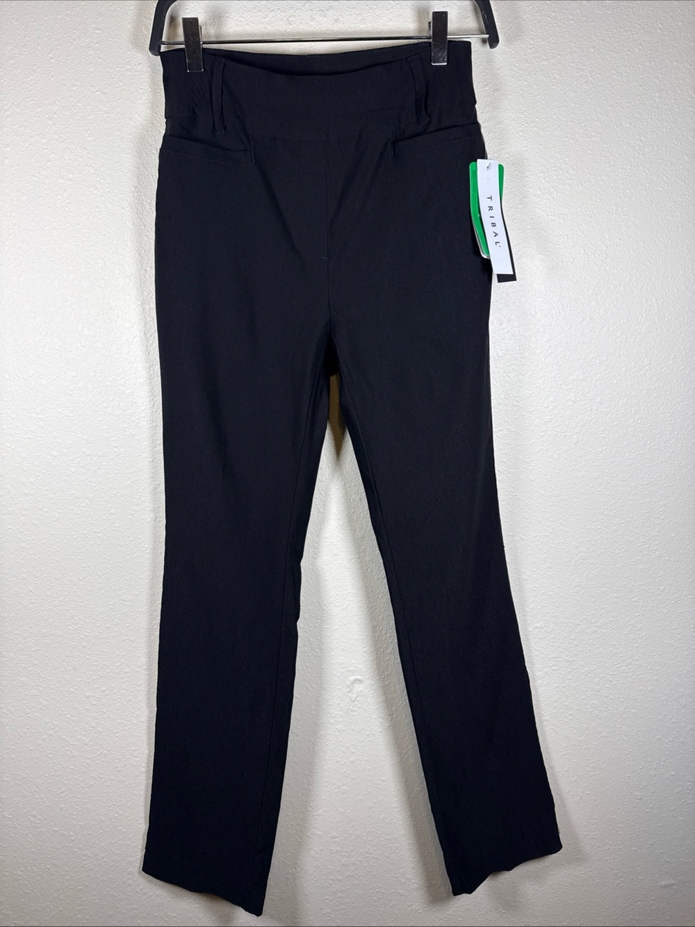 Tribal Straight Leg Pull On Pants Black Career Business Casual 4 stretch